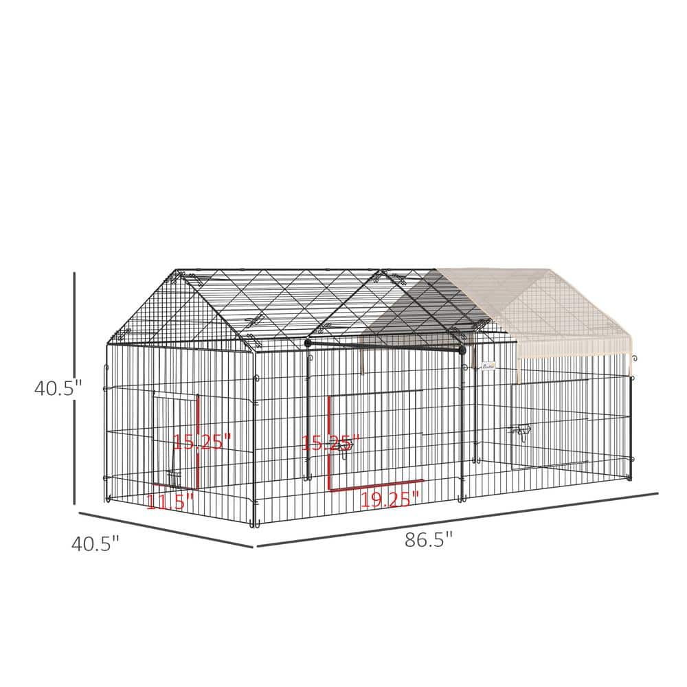 Beige Metal Outdoor Animal Playpen with Roof, 87"