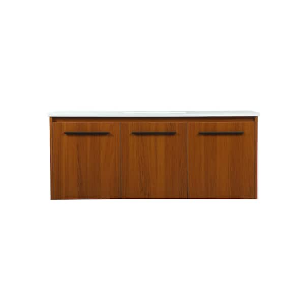 Unbranded Simply Living 48 in. W x 18 in. D x 19.7 in. H Bath Vanity in Teak with Ivory White Engineered Marble Top