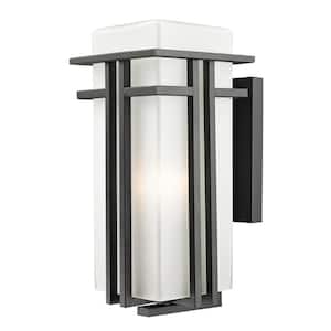Abbey Black Outdoor Hardwired Lantern Wall Sconce with No Bulbs Included