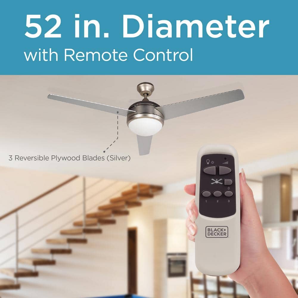 52-Inch Brushed Nickel Ceiling Fan with Light and Remote