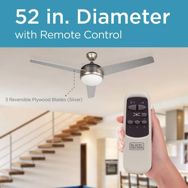 BLACK DECKER 52 in. 3 Bladed Brushed Nickel Indoor Ceiling Fan