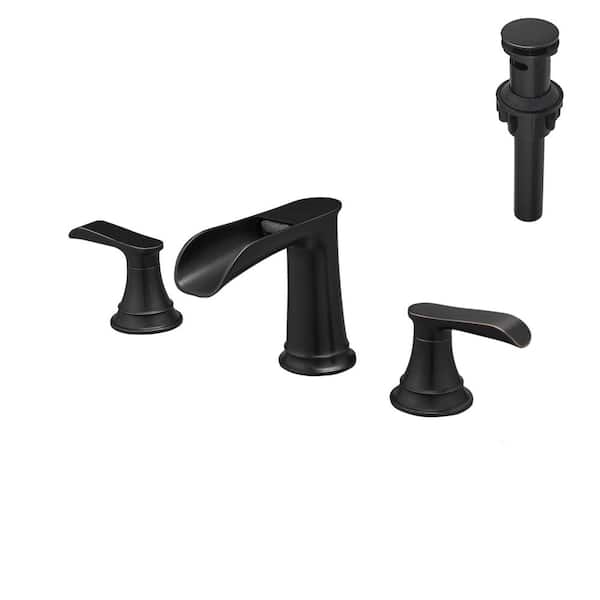 Boyel Living 8 in. Widespread Double Handle Brass Bathroom Faucet with Pop Up Drain and Water Supply Hoses in Oil Rubbed Bronze
