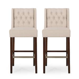 Bayliss 44.25 in. Beige High Back Wood Bar Height Foot Rest Bar Stool with Fabric Seat (Set of 2)