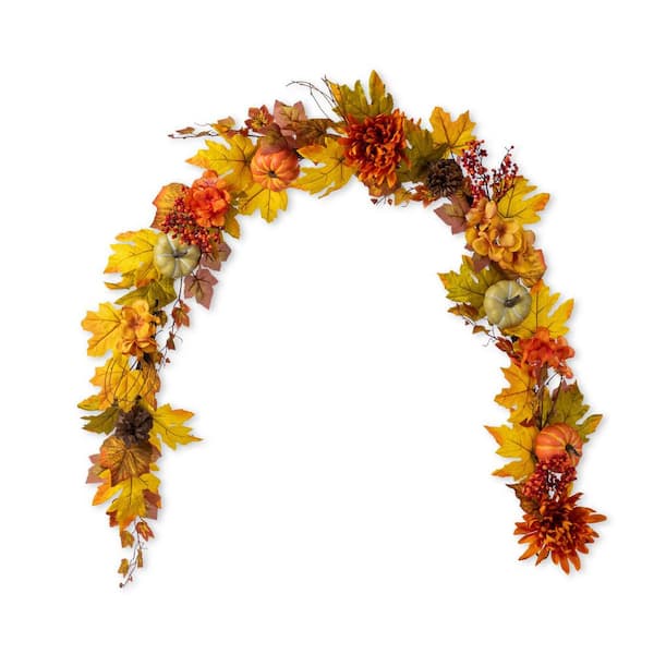 6 ft. Fall Unlit Dahlia Pumpkin, Leaf and Berry Garland