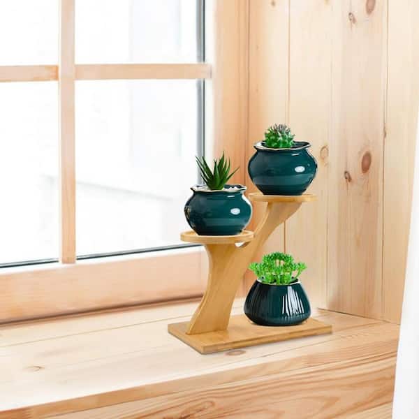 3-Tier Natural Wood Plant Stand (7 in. H W x 6.7 in. H H