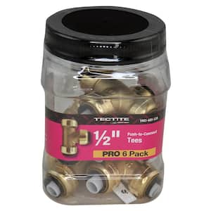 1/2 in. Brass Push-To-Connect Tee Pro Pack (6-Pack)