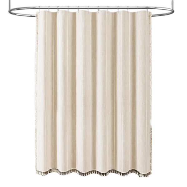 72 in. W x 72 in. L Boho Linen Striped Heavy Duty Fabric Farmhouse Shower Curtain in Cream with Tassel for Bathroom