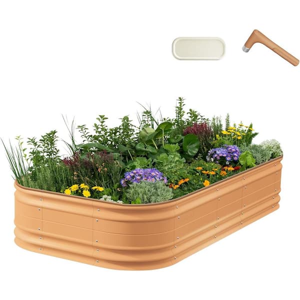 Garden 17 in. Tall, 8 ft. x 2 ft. 10-In-1 Terra Cotta Novel Metal Raised Gardening Bed Kits Modular Planter