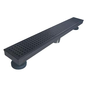 28 in. Matte Black Linear Shower Drain with Square Pattern Drain Cover