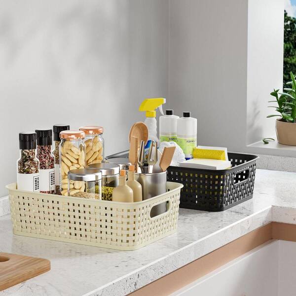 Black 10.6 in. x 3.2 in. Plastic Decorative Basket Set of 8 with