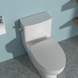 12 in. 1-Piece 1.28/1.6 GPF Single Flush Elongated Toilet in White-4 with Slow-Drop Cover and Lateral Press