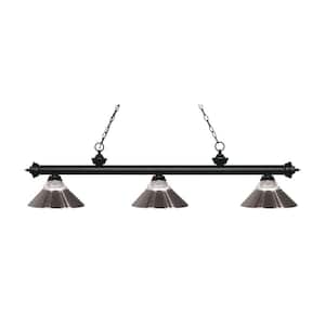 Riviera 3-Light Matte Black With Metal Dark Green Shade Billiard Light With No Bulbs Included