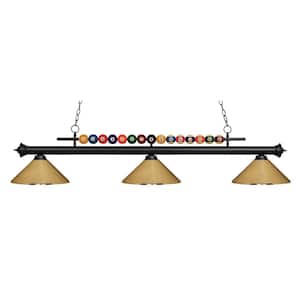 Shark 3-Light Matte Black with Polished Brass Shade Billiard Light with No Bulbs Included