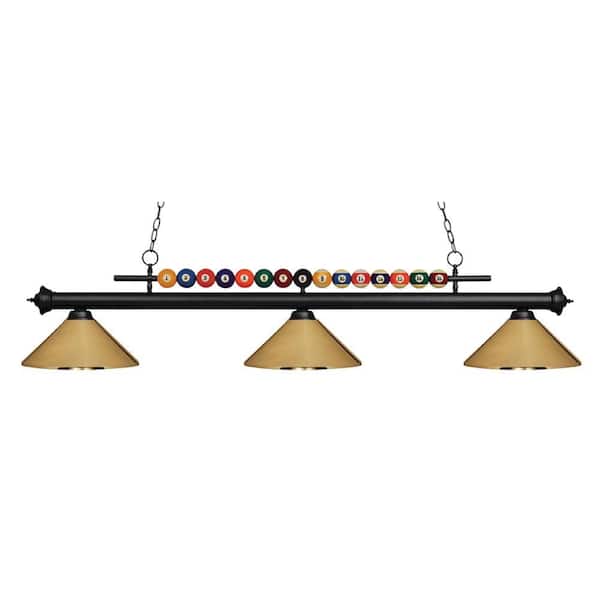 Unbranded Shark 3-Light Matte Black with Polished Brass Shade Billiard Light with No Bulbs Included