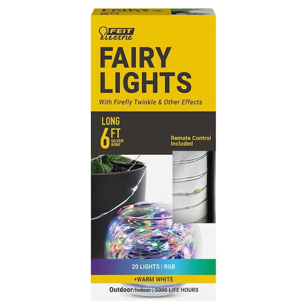 20-Light 6 ft. Battery Operated Mini LED Indoor/Outdoor Silver Wire Red/Green/Blue/White Fairy String Light w/Remote