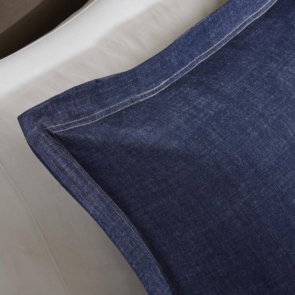 Full Blue Cotton Bedspread Set with Button Detail