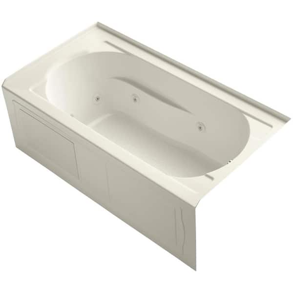 KOHLER Devonshire 5 ft. Right-Hand Drain Farmhouse Rectangular Alcove Apron-Front Whirlpool Tub in Biscuit