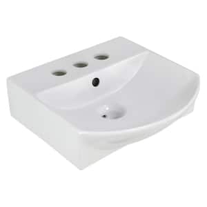 13.75 in. W Wall Mount White Rectangular Bathroom Vessel Sink For 3 Hole 4 in. Center Drilling