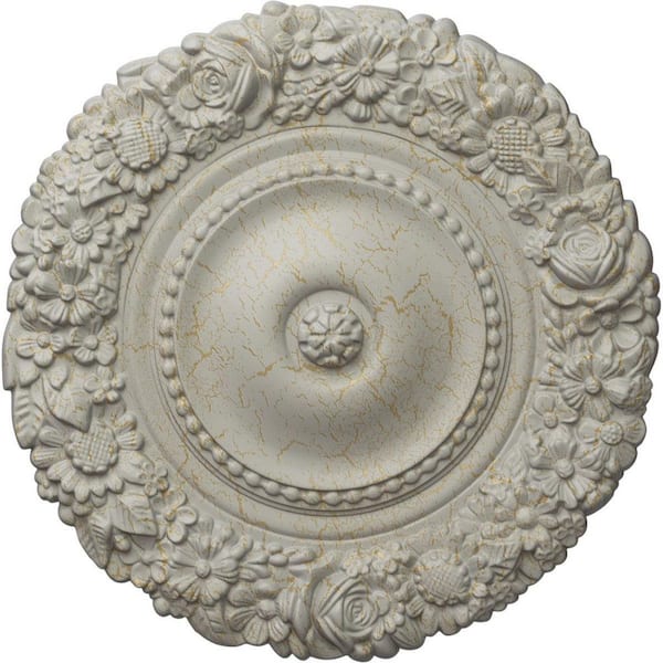 Ekena Millwork 21 in. x 2 in. Marseille Urethane Ceiling Medallion (Fits Canopies upto 7-3/8 in.), Pot of Cream Crackle
