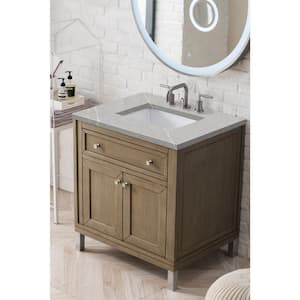 Chicago 30 in. W x 23.5 in. D x 34 in. H Single Bath Vanity in Whitewashed Walnut with Eternal Serena Quartz Top