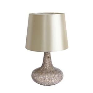 Madison 14.17 in. Champagne Mosaic Tiled Glass Genie Table Lamp with Satin Look Fabric Shade