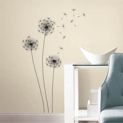 19 in. Black Whimsical Dandelion Peel and Stick Giant Wall Decals