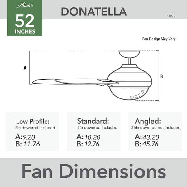 Hunter - Donatella 52 in. Integrated LED Indoor Matte Black Ceiling Fan with Light Kit and Remote Included