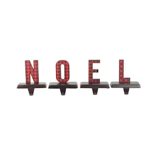 6 in. Red and Black Buffalo Plaid Noel Christmas Stocking Holders (Set of 4)