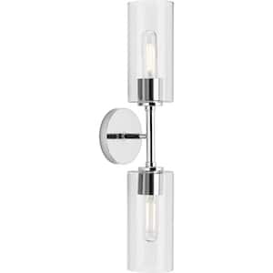 Cofield Collection 22-1/2 in. 2-Light Polished Chrome Transitional Wall Bracket with Clear Glass Shades