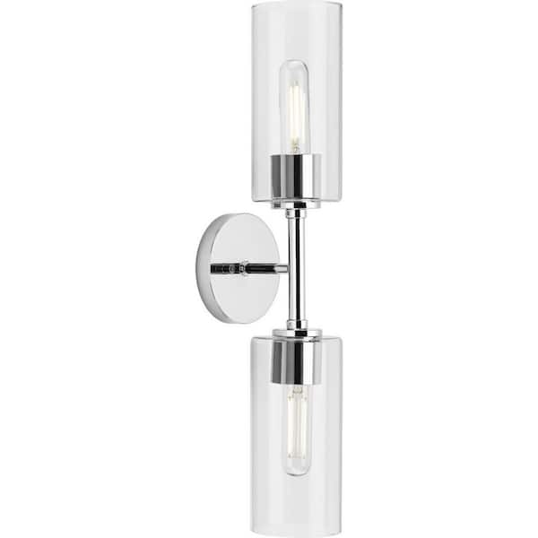 Progress Lighting Cofield Collection 22-1/2 in. 2-Light Polished Chrome Transitional Wall Bracket with Clear Glass Shades