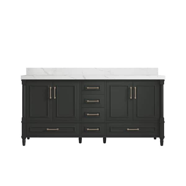 Willow Collections Hudson 72 in. Double Sink Freestanding Black Top Bath Vanity with Calacatta Laza Qt. Top Unassembled