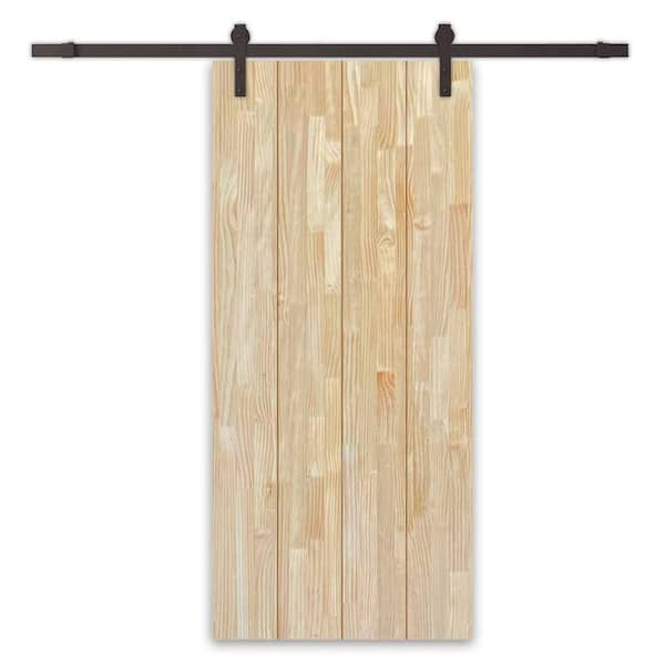 CALHOME 32 in. x 96 in. Natural Solid Wood Unfinished Interior Sliding Barn Door with Hardware Kit