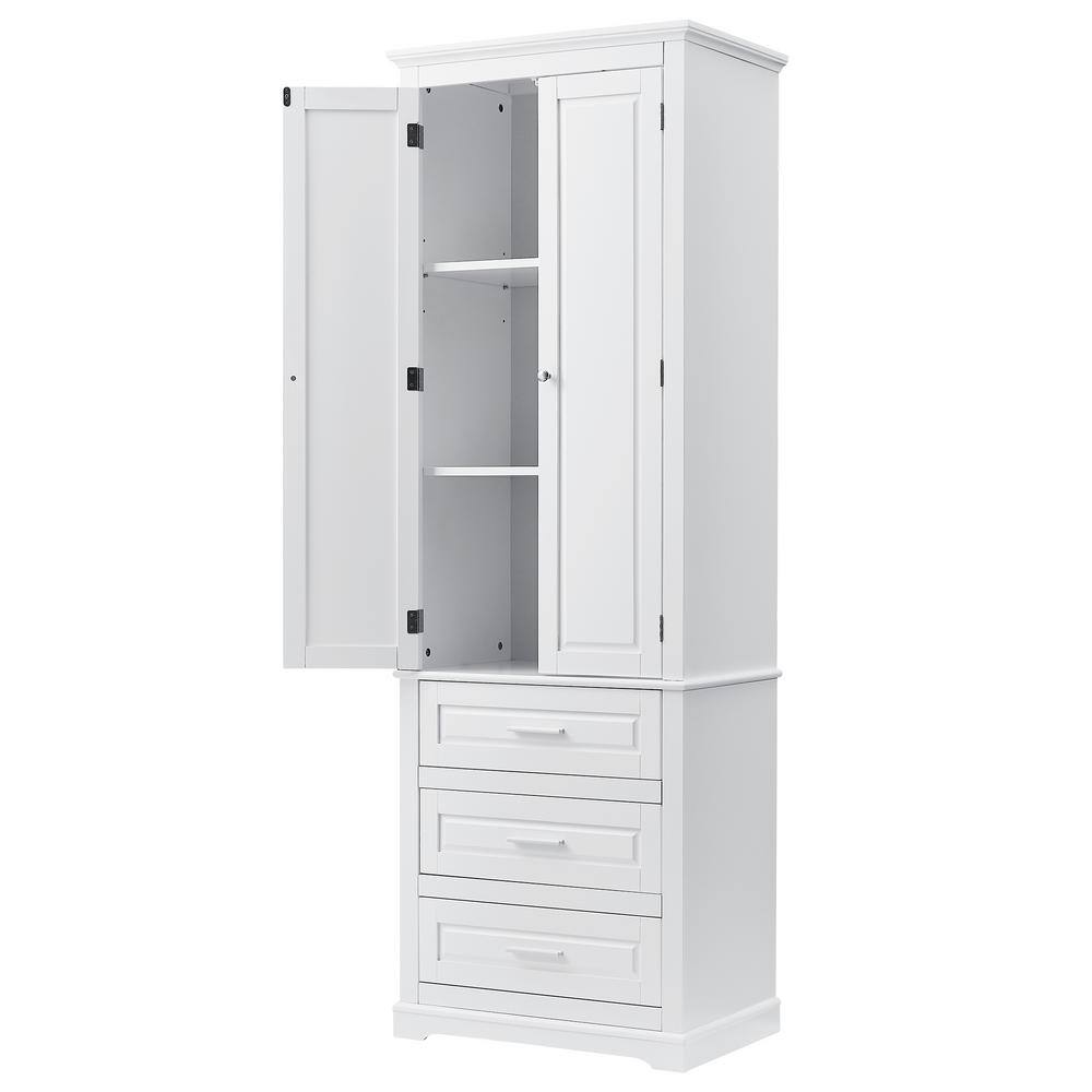24 in. W x 15.7 in. D x 70 in. H Bathroom Freestanding Linen Cabinet with 3