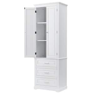 24 in. W x 15.7 in. D x 70 in. H Bathroom Freestanding Linen Cabinet with 3-Drawers in White