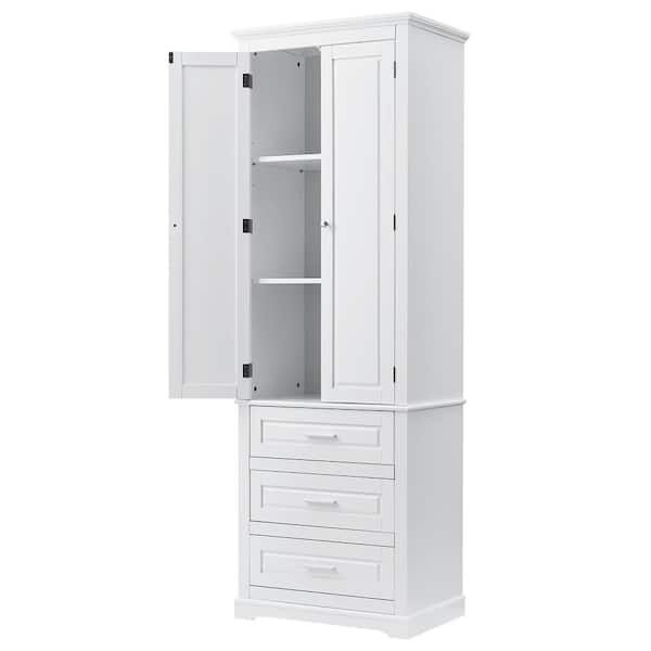 Unbranded 24 in. W x 15.7 in. D x 70 in. H Bathroom Freestanding Linen Cabinet with 3-Drawers in White