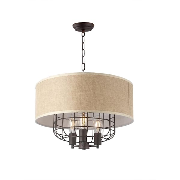 Unbranded Warner 3-Light Black Iron Candle Style Drum Chandelier
