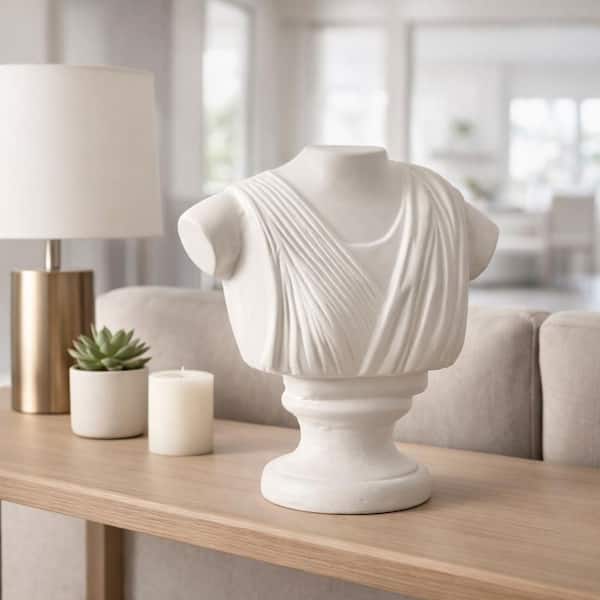 Ivory 14.5 in. x 16 in. Paper Wood Sculptural Bust Body Form