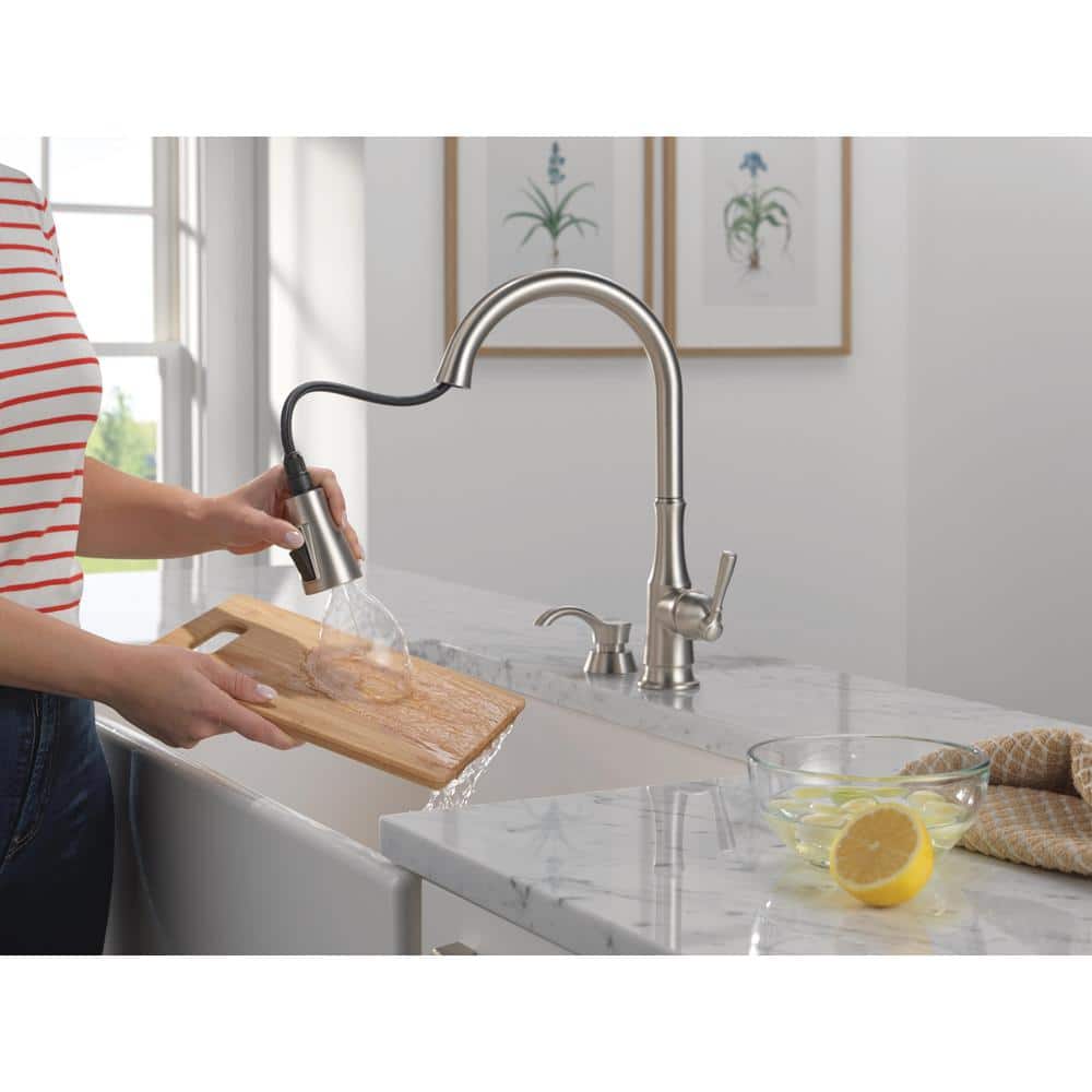 SpotShield Stainless Steel Pull-Down Kitchen Faucet with Soap Dispenser