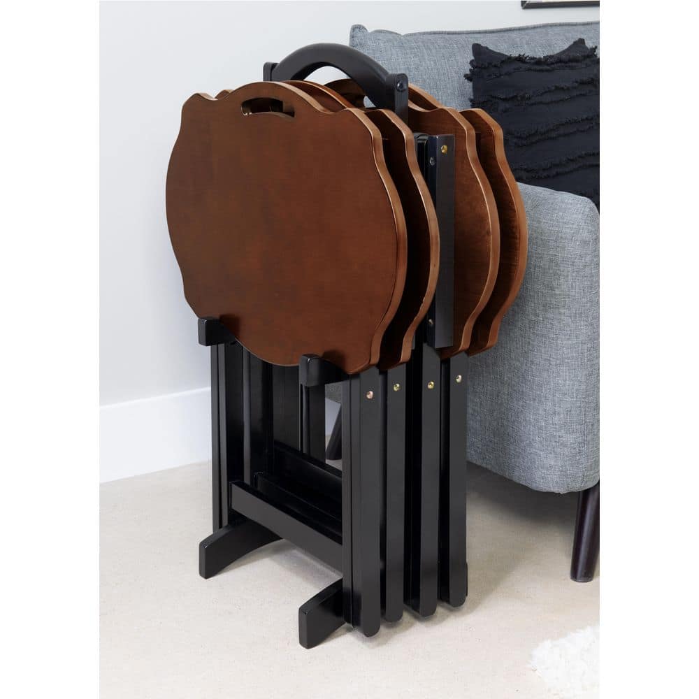 Serpentine Hazelnut & Black Folding Tray Table Set with Rubberwood Legs