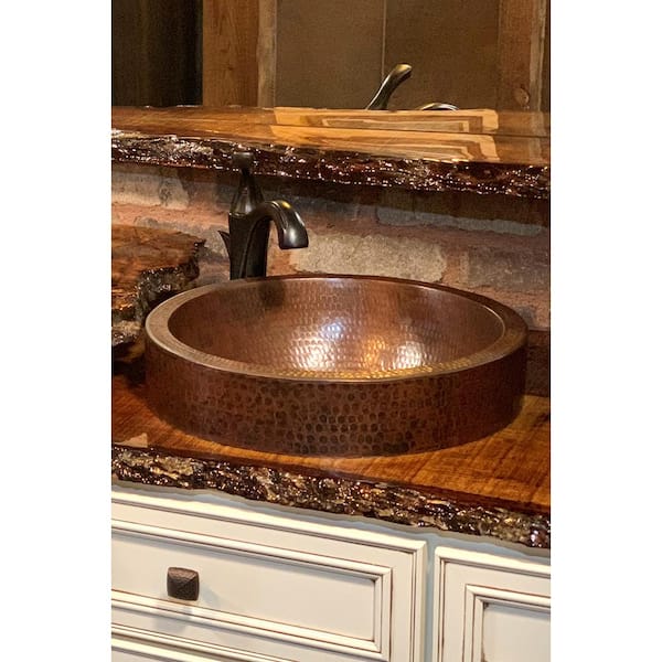 Round Hammered Copper Tabletop - Raw Shiny Copper Anti-Microbial