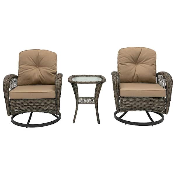maocao hoom 3-Piece Wicker Patio Conversation Set with Beige Cushions