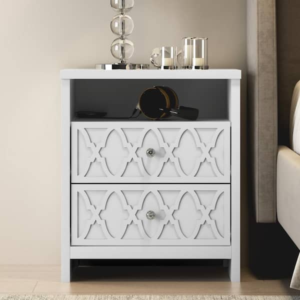 GALANO Aideliz Accent 2-Drawer White Nightstand Sidetable Ultra Fast Assembly With Storage (26.8 in. x 22.8 in. x 15.7 in.)