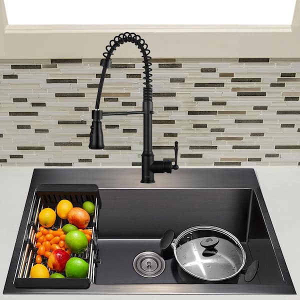 AKDY All-in-One Matte Black Finished Stainless Steel 33 in. x 22