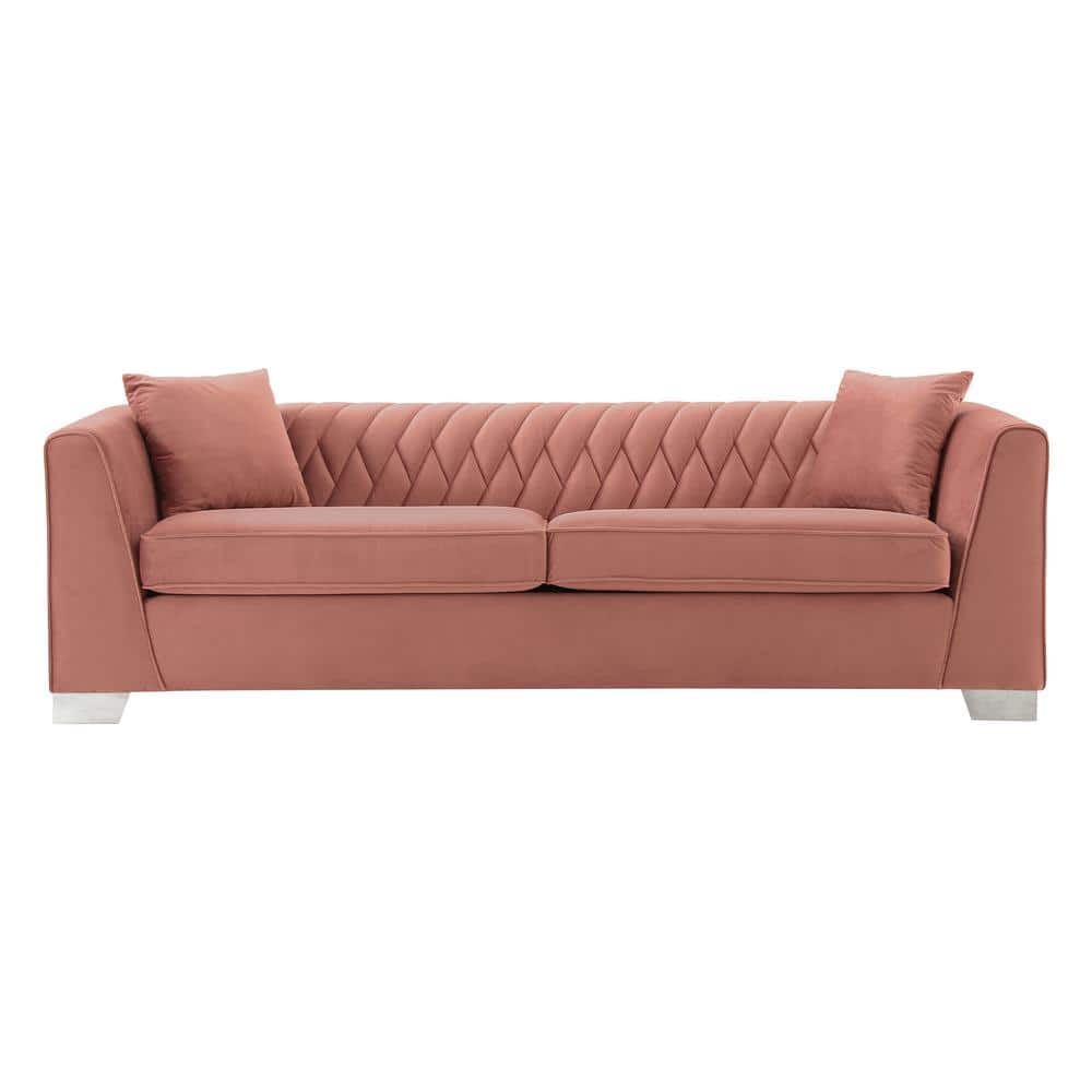 Armen Living Cambridge Blush Velvet Contemporary Sofa in Brushed Stainless Steel The Collab USA