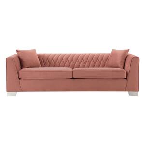 Cambridge Blush Velvet Contemporary Sofa in Brushed Stainless Steel