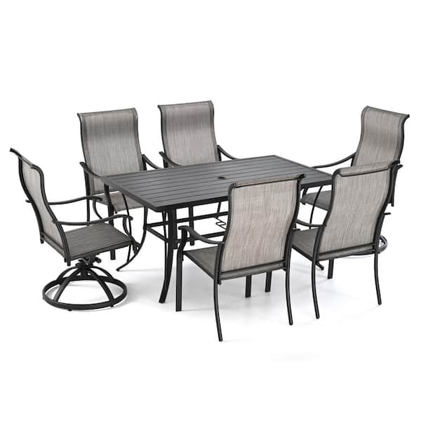 HAPPATIO Gray 7Piece Patio Metal Outdoor Dining Set HPOCZ7HGWH4