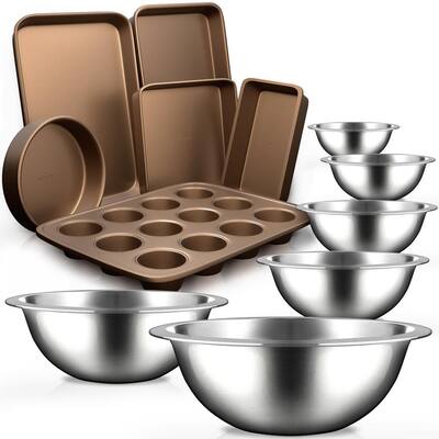12-Piece Stainless Steel Kitchen Mixing Bowl and Nonstick Bakeware Set
