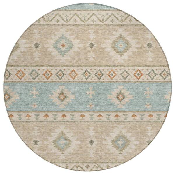 Chantille Machine Washable Indoor/Outdoor Abstract ACN3126 Sky 8 ft. x 8 ft. Round Rug