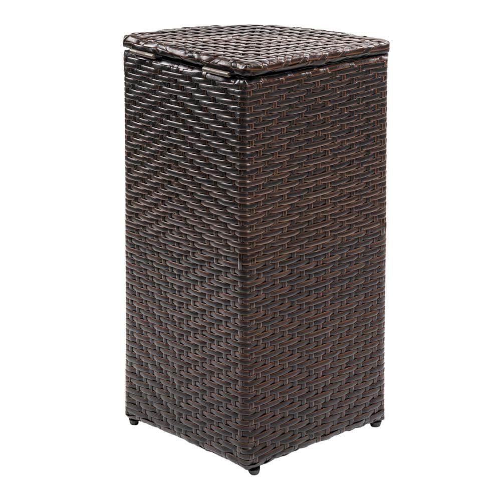 Brown Faux Wicker Corner Outdoor Trash Can with Lid