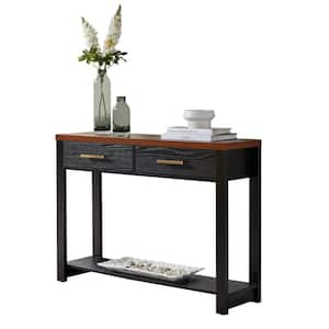 SignatureHome Sendero 42" in. L Black/Walnut Finish Rectangle Top Wood Console Table With Drawer Included. (42Lx12Wx30H)